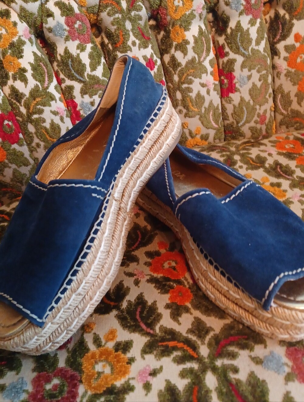 Prada Blue Suede Espadrille Platform Slip-Ons 39.5